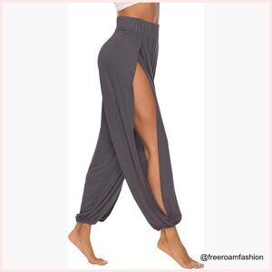High Slit Harem Yoga Pants, Rayon Spandex, Loose Fit, US Sizing